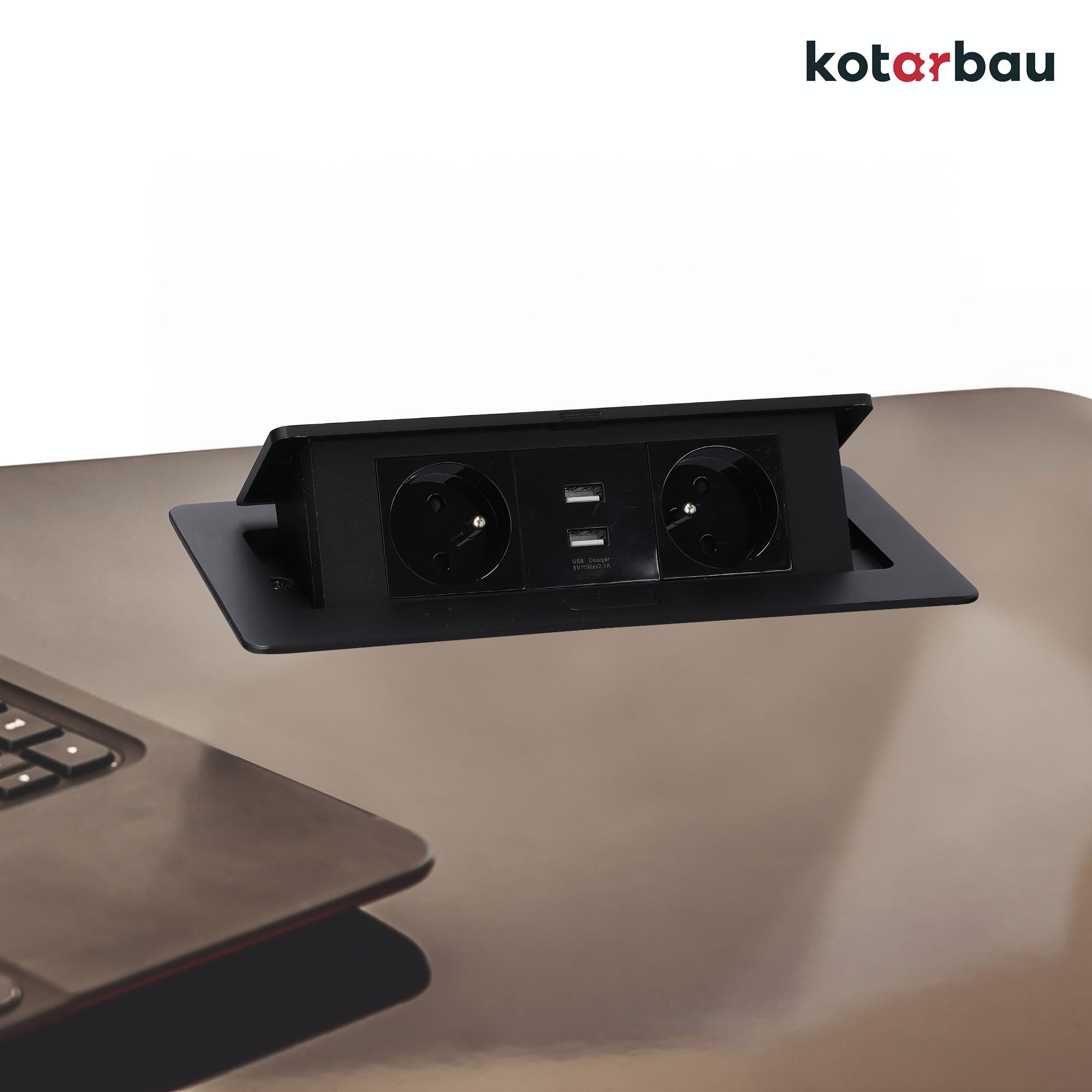 KOTARBAU® - Ciabatta elettrica a 2 prese, con porte USB, in alluminio, colore nero