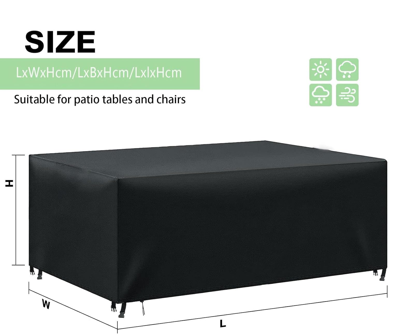 Housse Salon de Jardin Exterieur,182x104x75cm/LxWxH Housse de Protection pour Mobilier, 600D Oxford Bâche pour Table, Jardin en Rotin avec Boucle Coupe-Vent et Cordon de Serrage