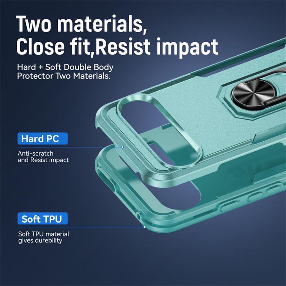 Stoßfest Hülle für Google Pixel 10 Pro/10 Pro XL/10, Gefrostet rutschfest Hart PC Schutzhülle mit Drehbarer Metall Ständer Handyhülle,Blau,10