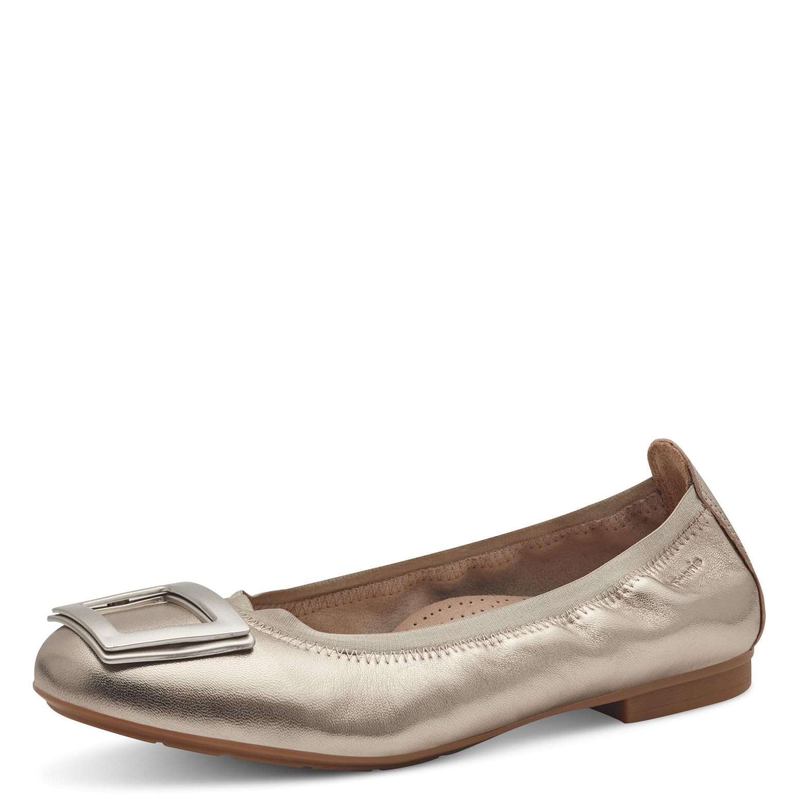 Tamaris Comfort Women’s Leather Ballerinas Round Toe, Lt Gold, 6,5 UK