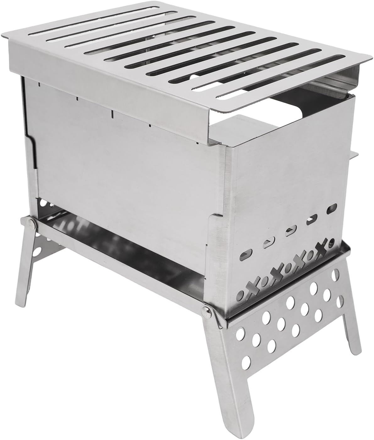Camping Stove, Portable Foldable Stainless Steel Wood Burning Stove, Lightweight and Versatile for Backpacking and Outdoor Cooking (21 * 13 * 19cm)