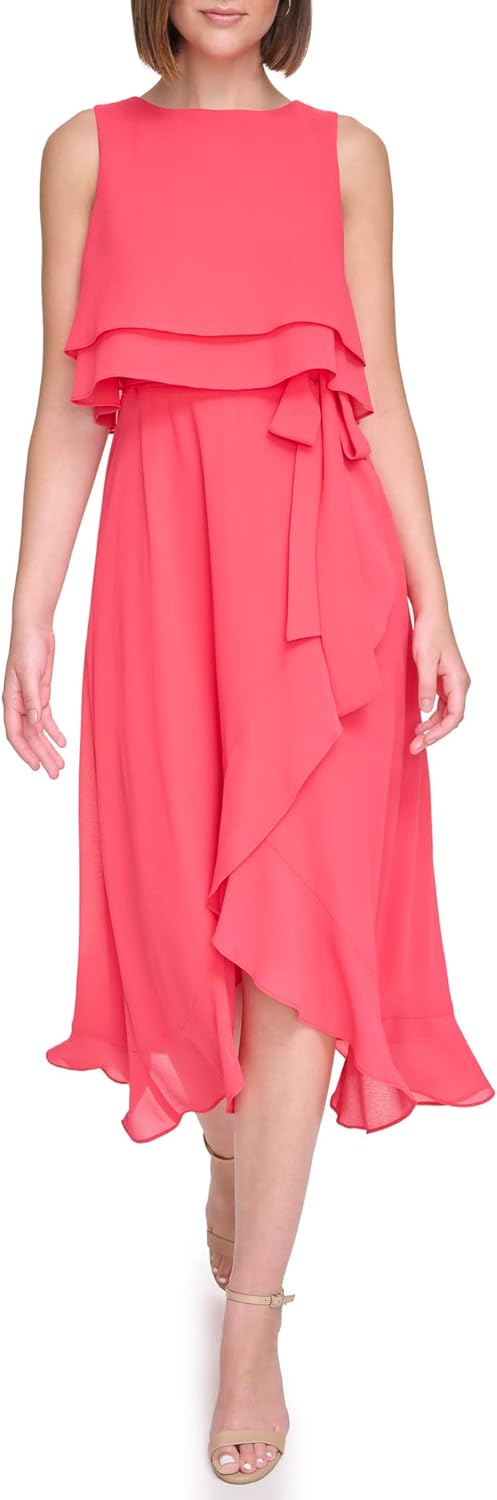 Jessica Howard Womens Popover Midi Chiffon Sleevless-Guest of Wedding Dress