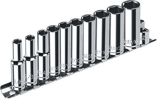 Juego de llaves SAE de 1/4 de pulgada, juego de 11 llaves hexagonales profundas (3/16-9/16 pulgadas), cubre los tamaños más comunes, acero al cromo