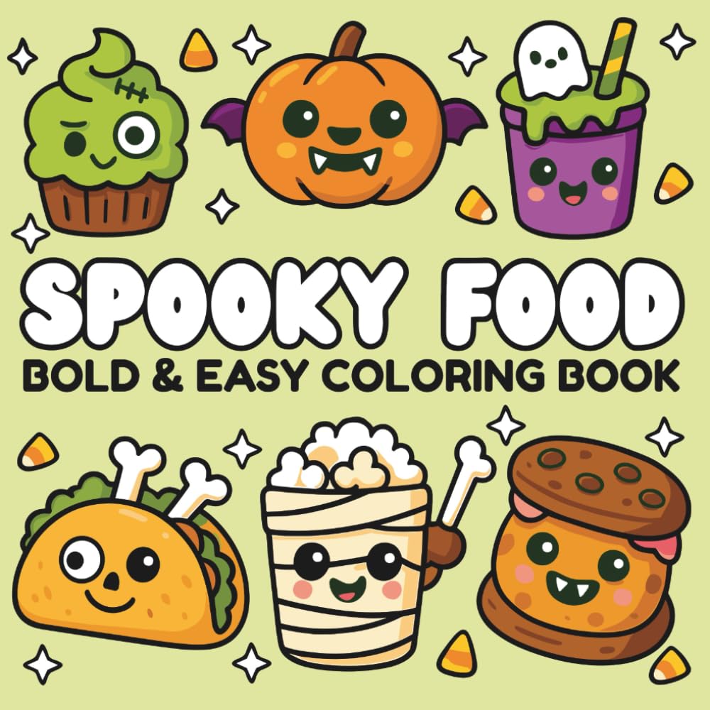 Spooky Food Coloring Book: Bold & Easy Halloween Designs for Kids, Adults and Teens
