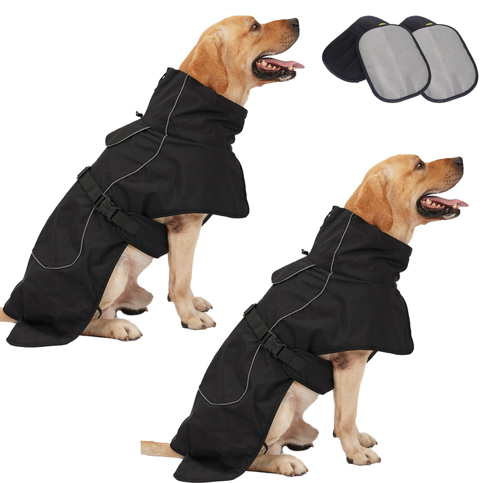 Rain Coat For Dogs, Cold Weather Coat With Soft Fleece Lining, Waterproof Dog With Legs,Djustable Dog Rain Reflective Raincoats For Indoor & Outdoor, Camping (2Pcs Black, XL)