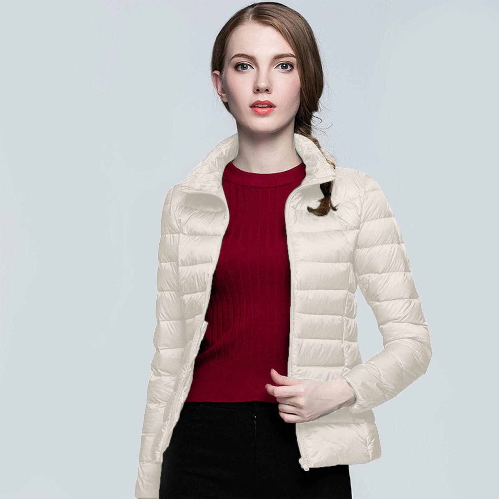 Doudoune Femme Légère pour 10°C-18°C - Courte sans Capuche en Duvet de Canard Blanc, Matelassée, Pliable & Respirable - Taille S à 5XL n21
