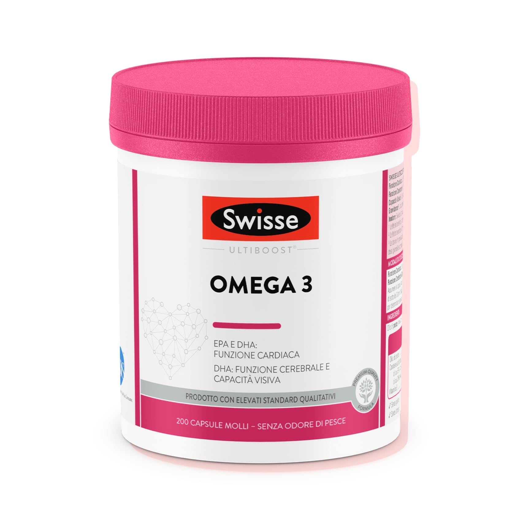 SWISSE - Integratore Omega 3 IFOS 5 Stelle, 200 Capsule Molli, Integratori con 1500mg Olio di Pesce e Vitamina E, 233mg EPA 135mg DHA per Dose, Supporta la Funzione Cerebrale e Cardiaca, Made in Italy