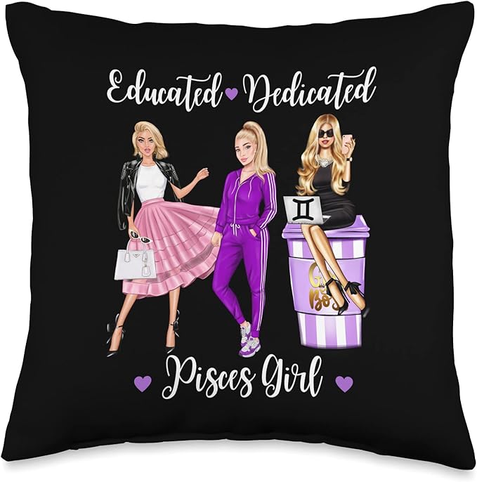 Funny Blonde Pisces Girl Zodiac February March Birthday Throw Pillow