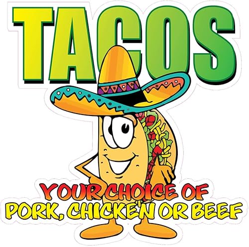 Miniatura 1 de Pegatinas de vinilo troqueladas para camión de comida Tacos Your Choice of Concession Restaurant y cartel de 23.6in en el lado más largo