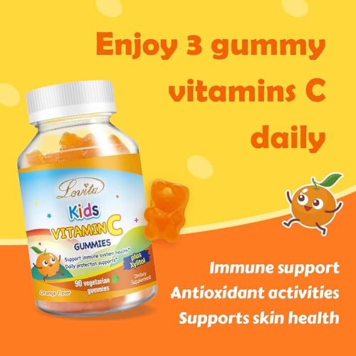 Miniatura 3 de Lovita Gomitas veganas de vitamina C para niños, fórmula a base de plantas de gran sabor, apoyo a la función inmunológica con vitamina C 150 mg por