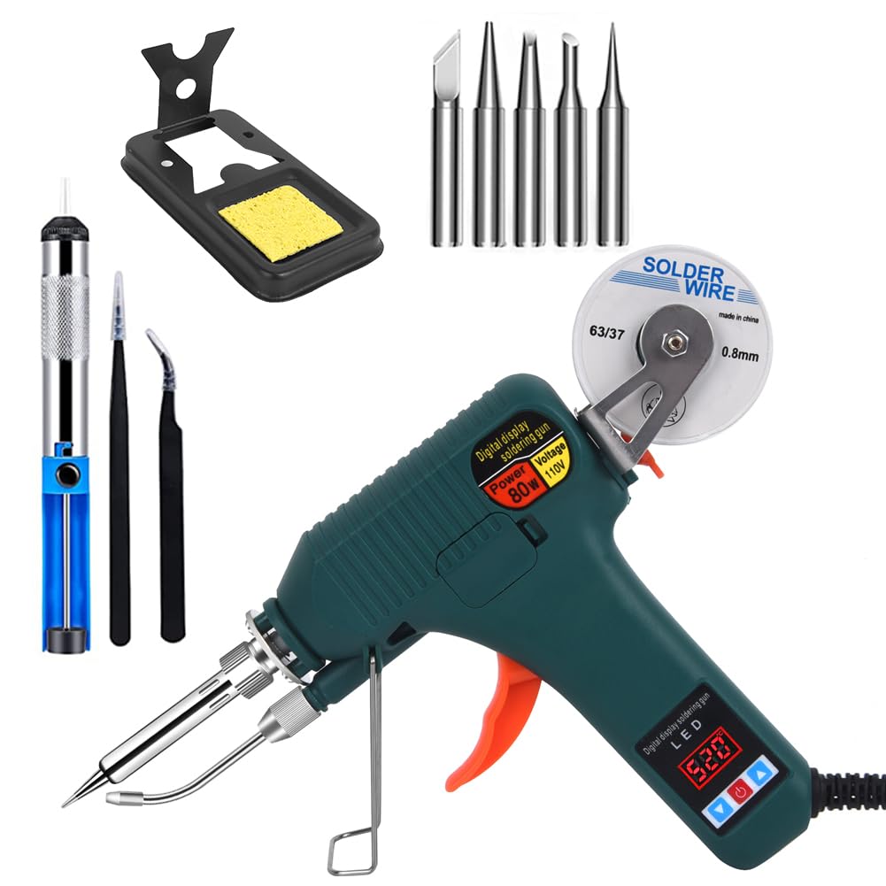 Soldering Gun Kit,80W Soldering Iron Guns Tool with Welding Wires，Automatic Soldering kit With LED Temperature Digital Display，for Electronic Repair, Circuit Board and Home DIY