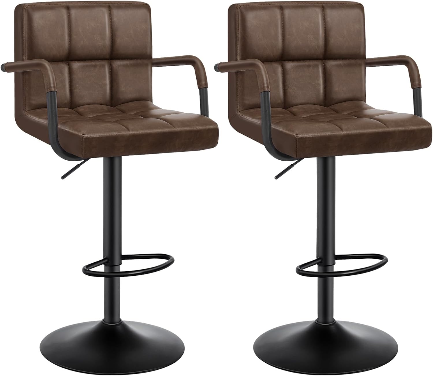 WOLTU Bar Stools Set of 2 Dark Brown Bar Chairs Breakfast Dining Stools for Kitchen Island Counter Amrests/Faux Leather Exterior/Adjustable Swivel Gas Lift/Steel Footrest & Base - Amazon product rated Grade A