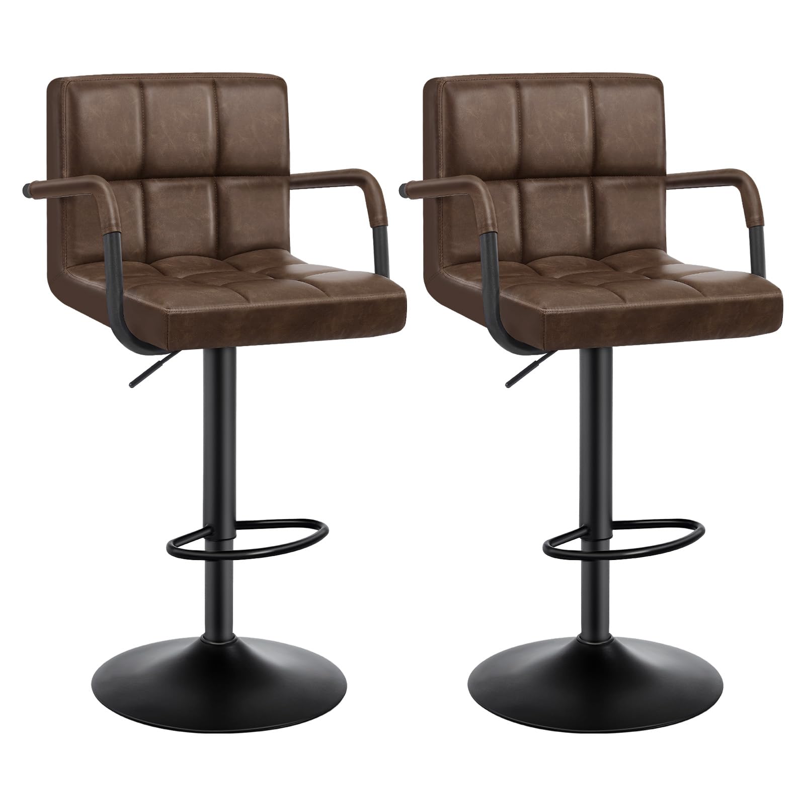 WOLTU 2 x Bar Stool with Backrest Vintage Style Adjustable Height and Swivel Synthetic Leather for Bar Kitchen Living Room Bedroom Dark Brown BH113dbr-2