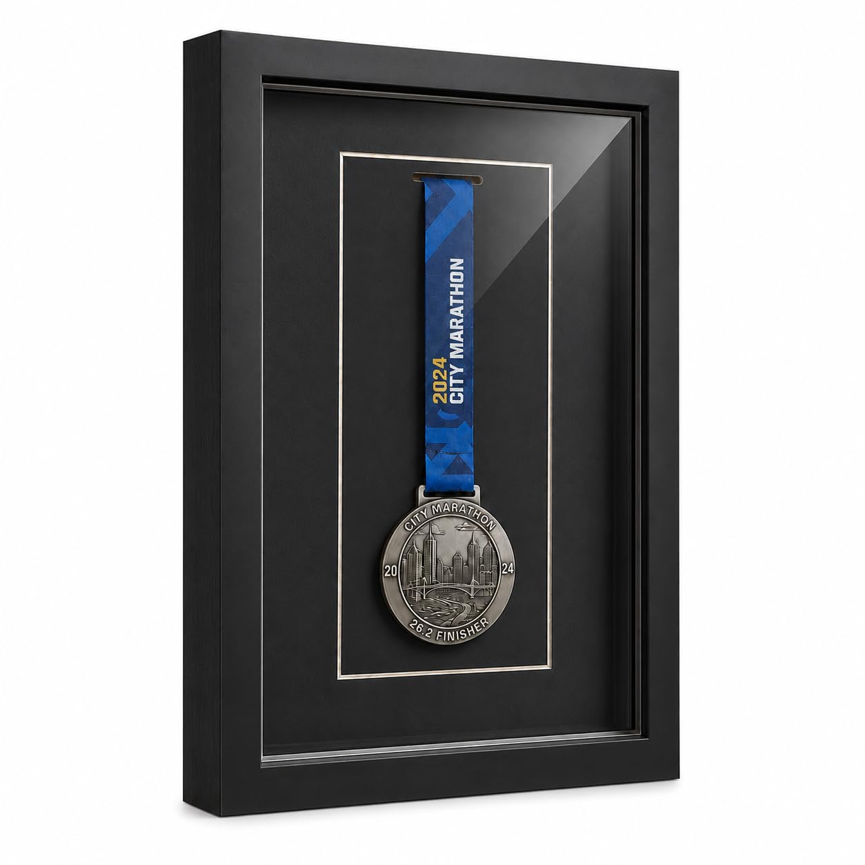 Cadre pour médaille 9x13 inch, Noir, façade en Verre | Présente une médaille dans un cadre sobre avec façade en verre, à poser ou à accrocher