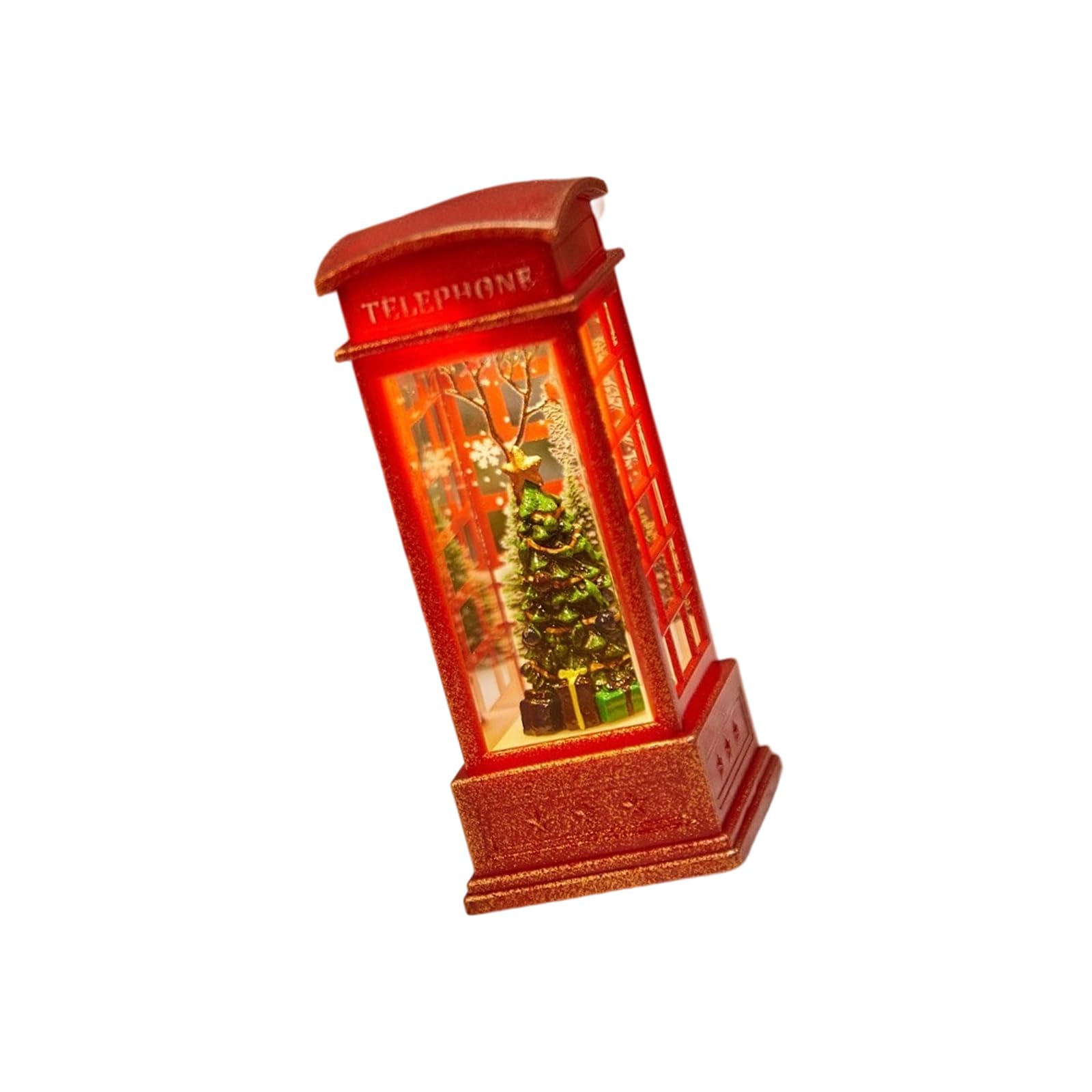 Tsophreniq Portable Snowflake Telephone Booth Ornament with Clear Crystals Designs for Indoor Festival Decoration Holiday Mantelpiece Ornament
