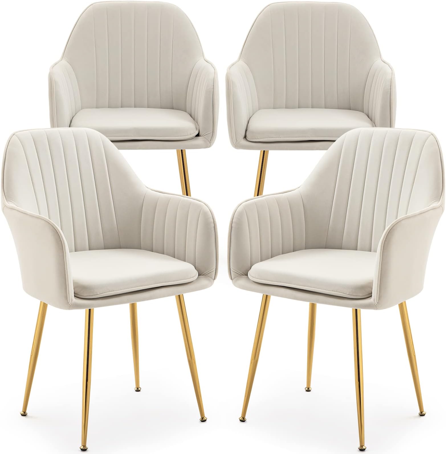 Amazon.com - Pozbee Cream Velvet Dining Chair Set of 4, Midcentury ...