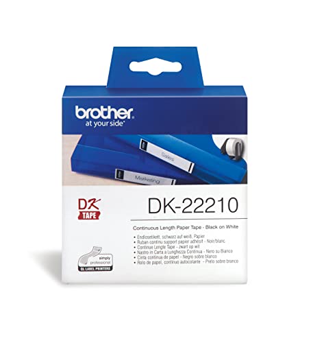 Brother DK22210 - Cinta continua de papel térmico (blanca) Ancho: 29 mm, Longitud: 30.48 m, Para impresoras de etiquetas QL