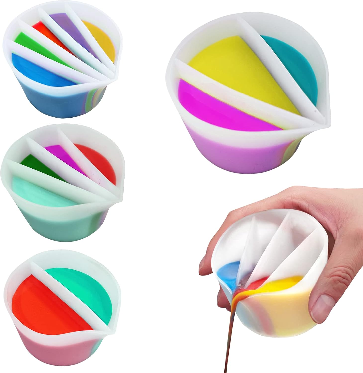 Split Cup for Paint Pouring Fluid Art Silicone Split Cup Resin Pouring Painting Tools DIY Making Drawing Accessories Reusable Split Cup with Dividers (3 Channels)