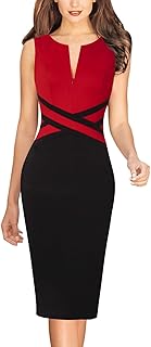 Womens Colorblock Patchwork Slim Front Zipper Work Business Office Party Bodycon Pencil Sheath Dress - Buy now