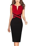Womens Colorblock Patchwork Slim Front Zipper Work Business Office Party Bodycon Pencil Sheath Dress
