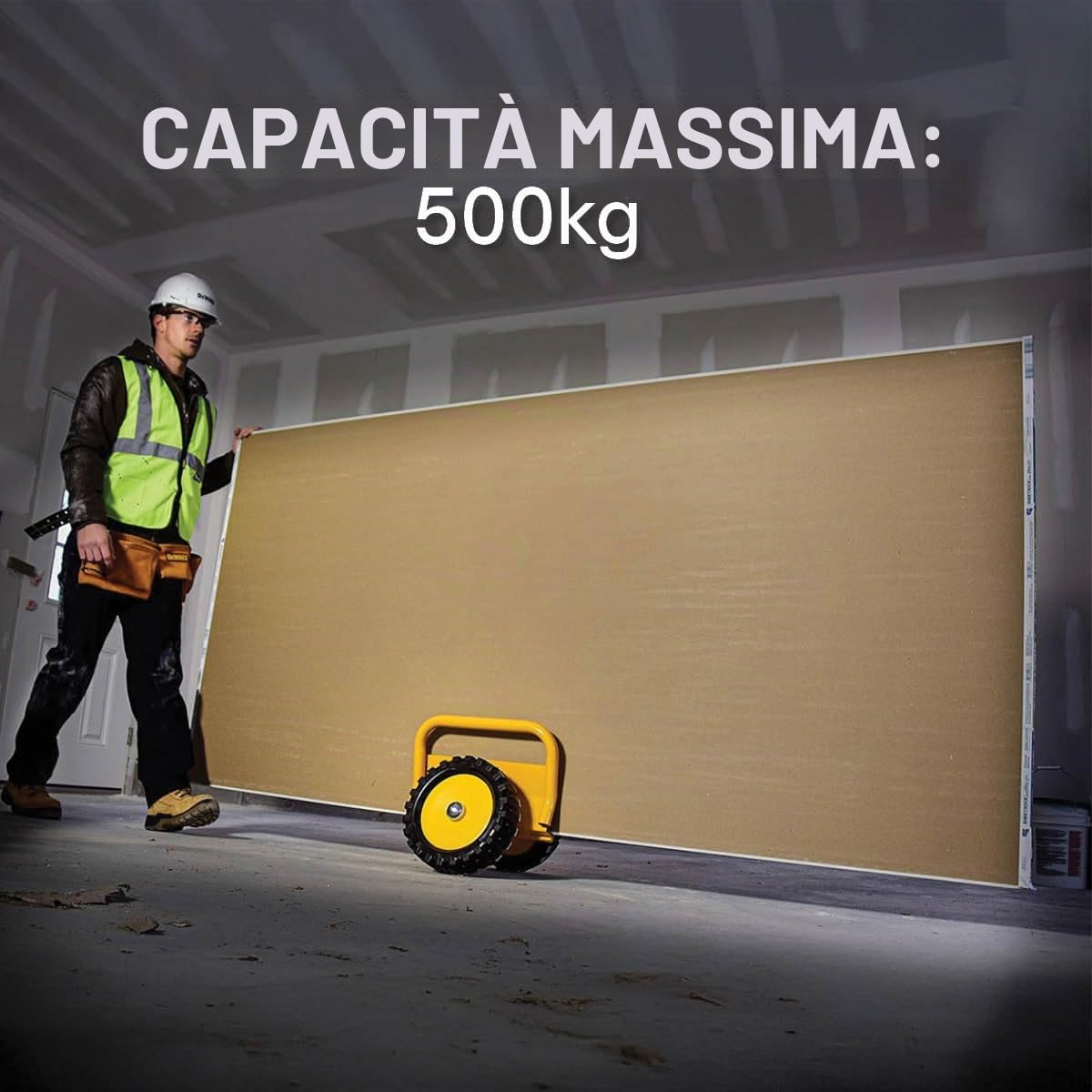 DeWalt DXWT-200 Carrello per Dischi - Carrello con Ruote Portatutto max. 500 kg - Carrello da Trasporto per Pannelli e Porte - Superficie Antiscivolo - Azione con Morsetto a Cerniera