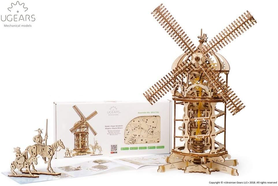 UGEARS Mechanical Wooden 3D Puzzle Model Tower Windmill Construction Set