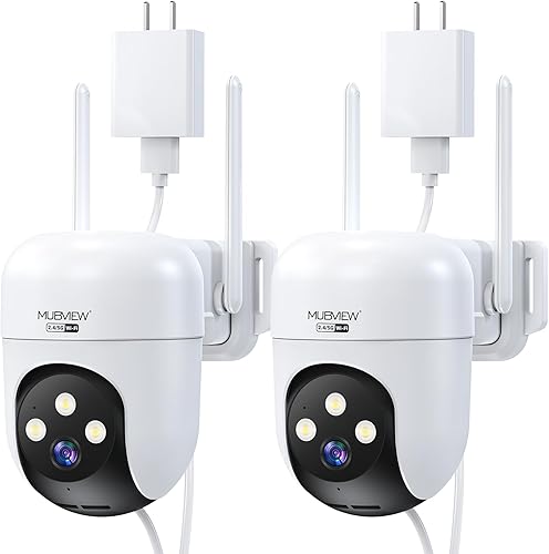 Miniatura 1 de MUBVIEW Cámaras de seguridad de 360 inalámbricas para exteriores, cámara exterior con cable 247 para seguridad del hogar, seguimiento de movimiento,