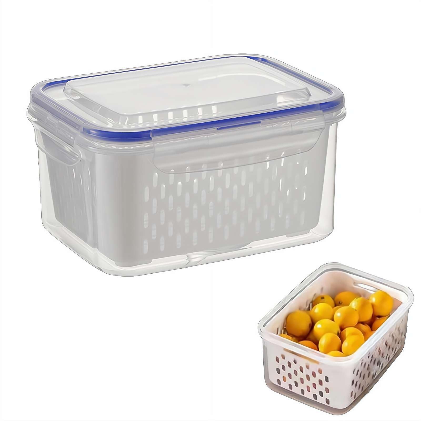 Contenedor apilable 4 en 1 para almacenamiento de alimentos con cesta de drenaje desmontable, caja de conservación de frutas y bayas, lavable para la organización de la cocina, el hogar y la