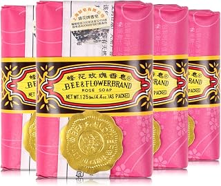 Bee & Flower Rose Soap Bar Pack of 4 - Moisturizing Bath Soap with Long-Lasting Fragrance, Ideal Valentine's Day Gift for Her, 4.4 oz Bars