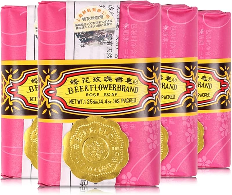 Bee & Flower Sabonete em Barra com Fragrância de Rosa, 125 g, Pacote com 4