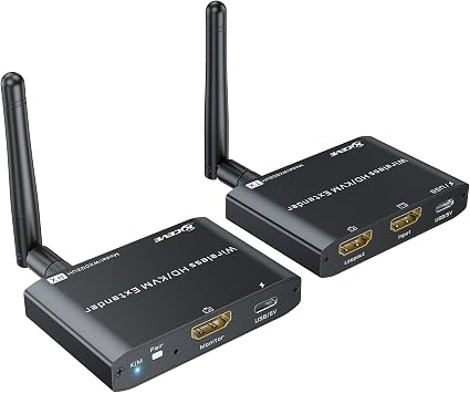 200M/650Ft Wireless HDMI KVM Transmitter and Receiver 1080P@60Hz HDMI & USB Wireless Video & Audio & Keyboard Mouse Extender PC to TV Sender and Receiver with Local Loop-Out