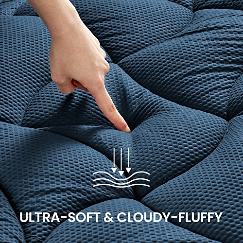 Sleep Zone Full Size Cooling Mattress Pad For Double Bed, Premium Zoned Quilted Mattress Topper, Wrap Around Mattress Protector Cover, Machine Wash Durable, Deep Pocket 8-21 Inch, Blue, Full #TOP2