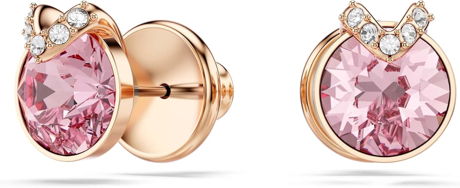 Swarovski Bella stud earrings, Round cut, Pavé, Pink, Rose gold-tone plated