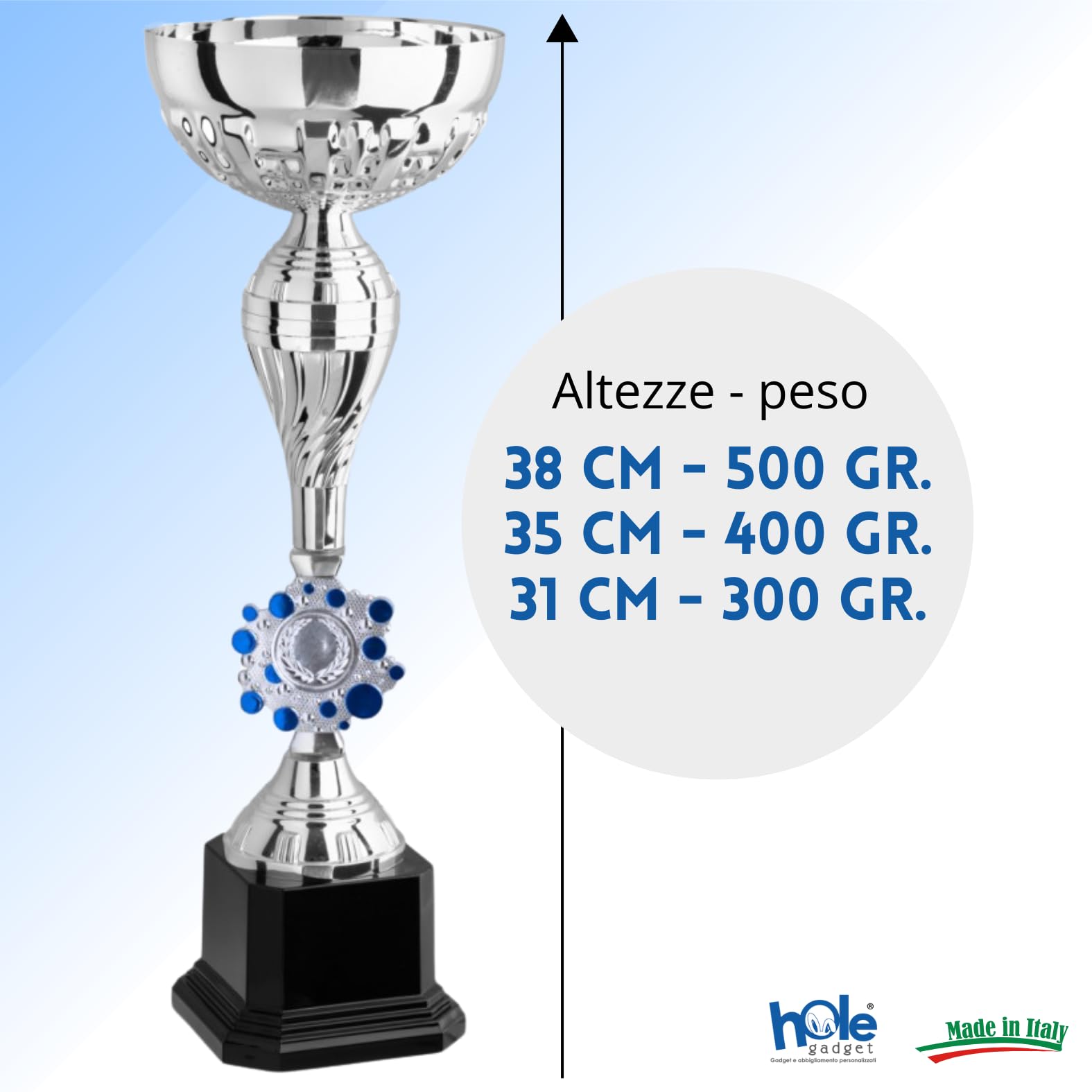 Coppa Trofeo Personalizzabile 38, 35, 31 cm Singolo o Tris per Tutti Gli Sport, Calcio, Calcettto, Tennis, Basket, Padel, Fantacalcio, Concorsi, Premiazioni cod 12.291