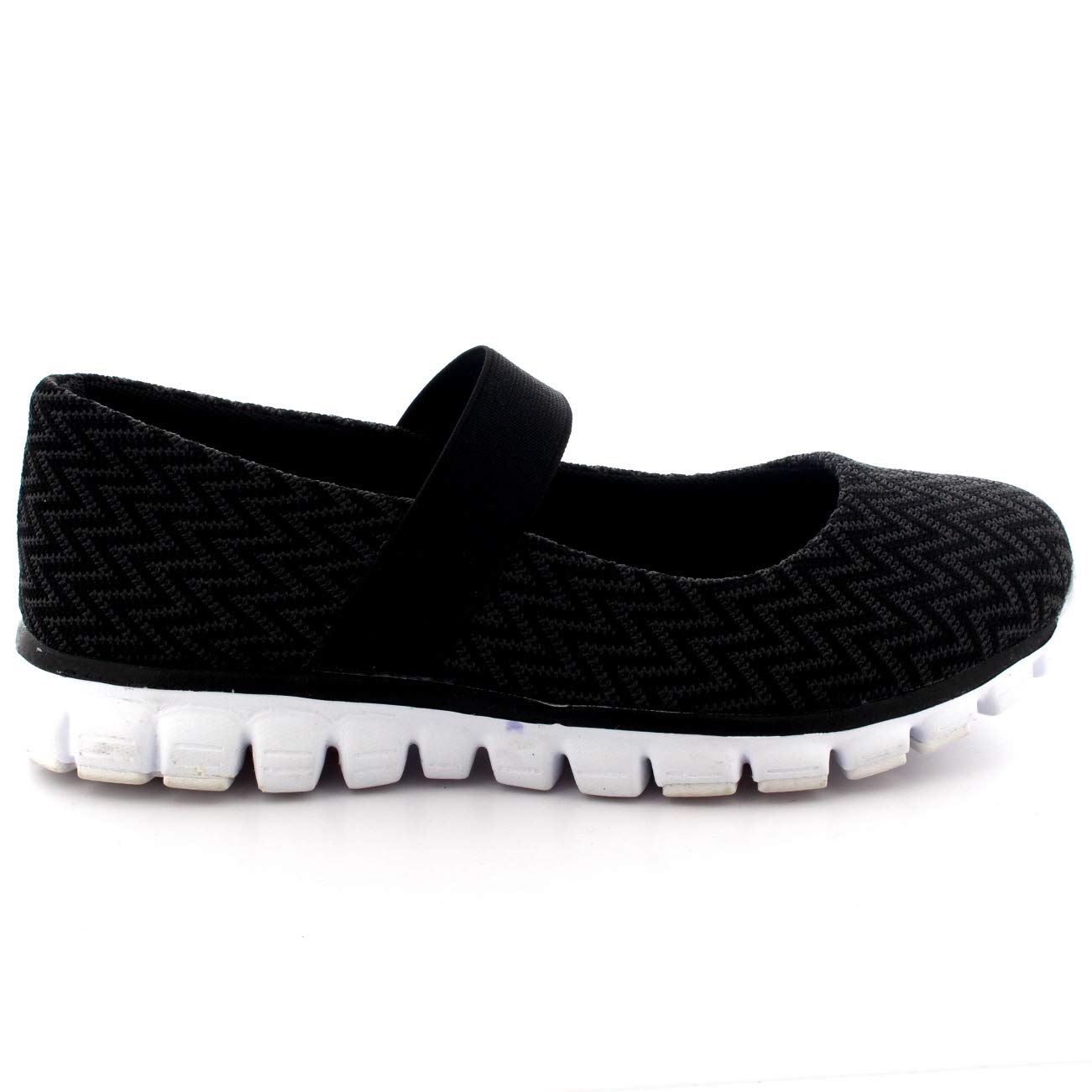 Get Fit Women’s Mary Jane Trainers - Lightweight Breathable Walking Shoes with Hook & Loop Strap - Shock Absorbing Casual Fitness Sneakers for Gym, Travel & Everyday Comfort - Black White - UK3/EU39
