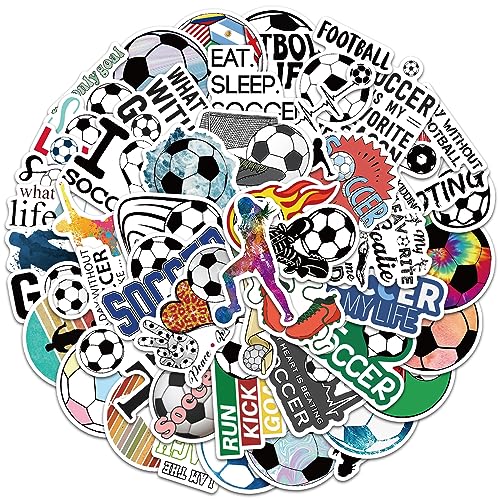 Soccer Stickers for Water Bottles, I Love Soccer Stickers for Kids, Boys, Teens, Adults, 50PCS Vinyl Waterproof Stickers Bulk Gift, Soccer Sports Party Favors, Soccer Decorations (Soccer)