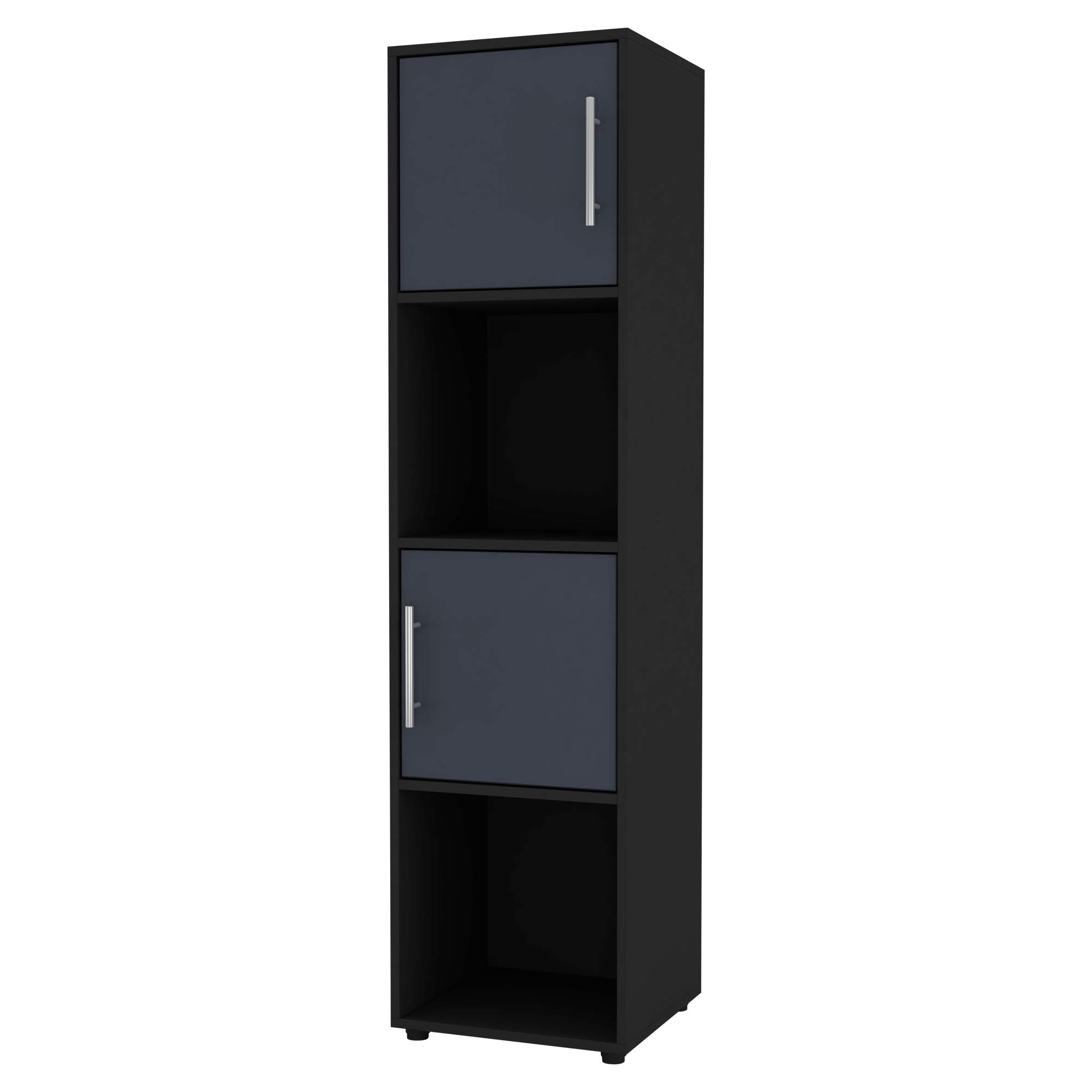 URBNLIVING Black Cube Bookcase With Wooden Door Metal Handle Display Shelf Storage Shelving Cupboard (Grey Door, 4 Cube)