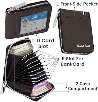 Storite PU Leather 9 Slot Vertical Credit Debit Card Holder Money Wallet Zipper Coin Purse for Men Women (Chocolate Brown - 11.5 x 8 x 2 cm)