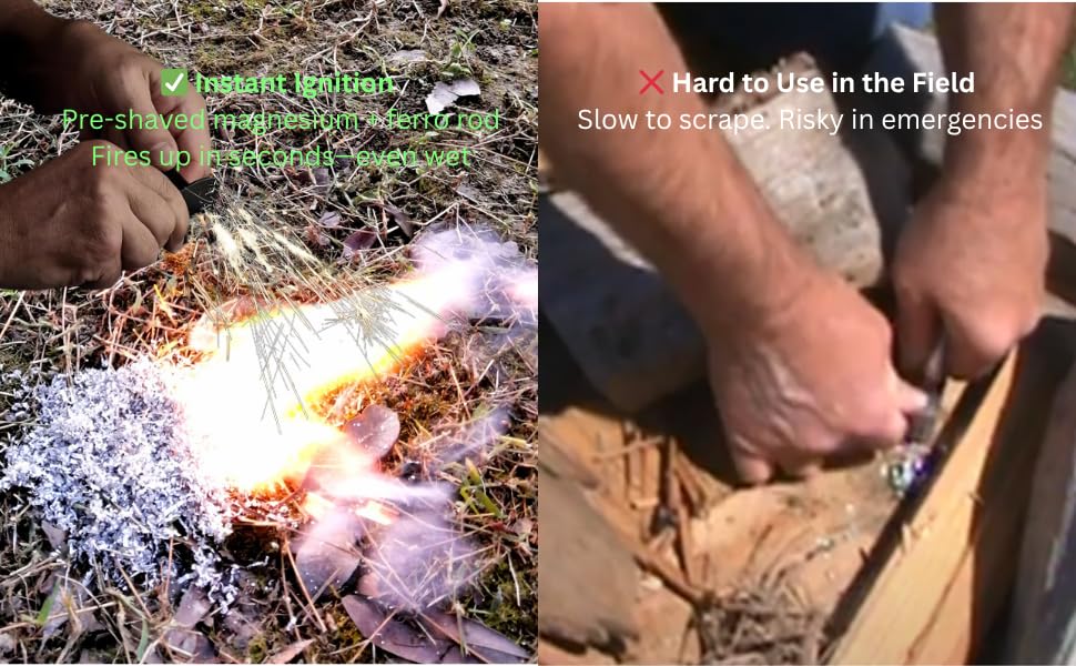 Magnesium Fire Starter Kit With Ferro Rod – Emergency Survival Gear With Pre-Shaved 6 Bags 99% Pure Magnesium Waist Bag Waterproof Tin For Camping, Hiking, Bushcraft (6 Bags Ferro