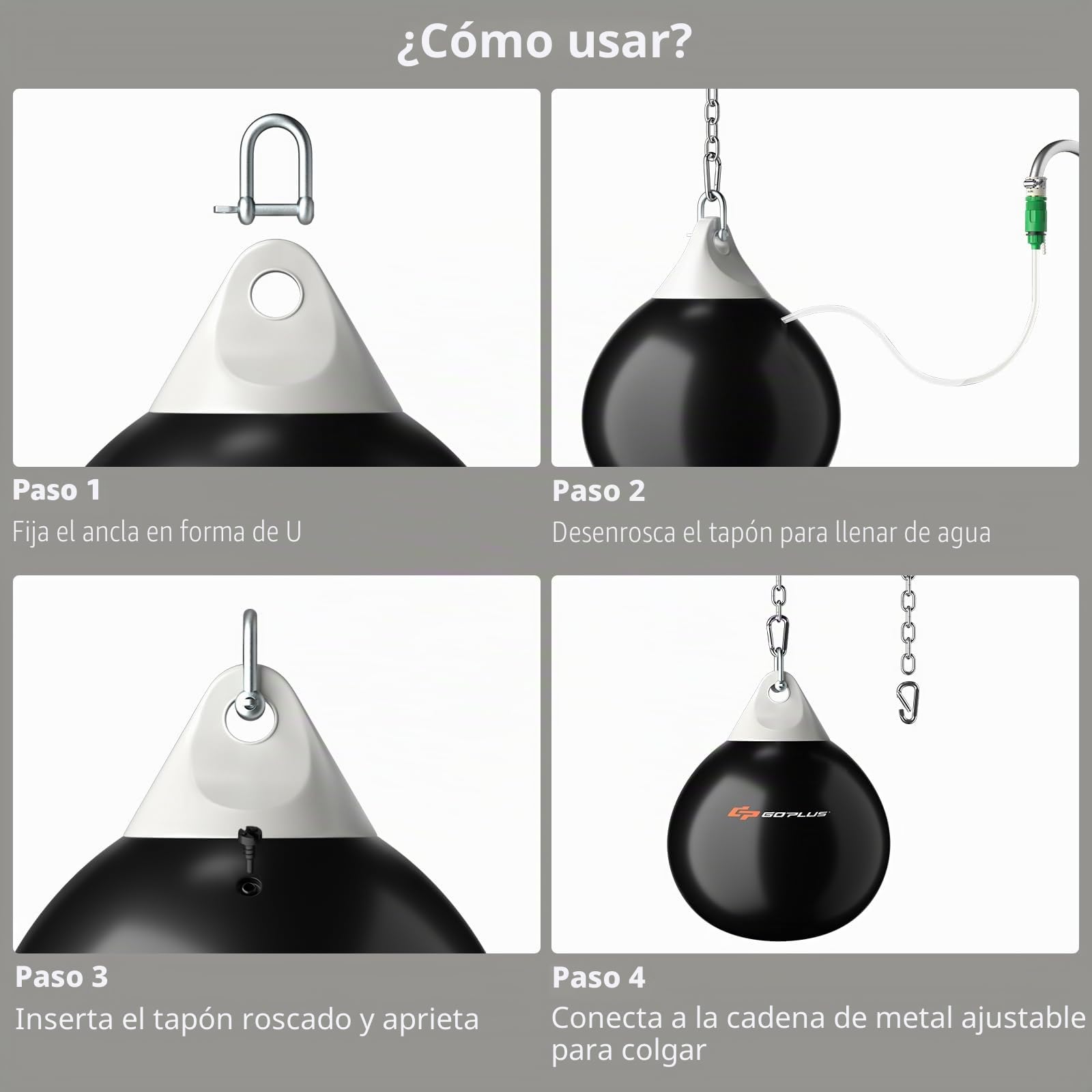 KOMFOTTEU Saco de Boxeo de Agua, Bolsa de Boxeo Rellenable con Agua, Saco de Entrenamiento con Manguera de Inyección y Cadena de Metal Ajustable, Punching Ball para Adultos y Niños