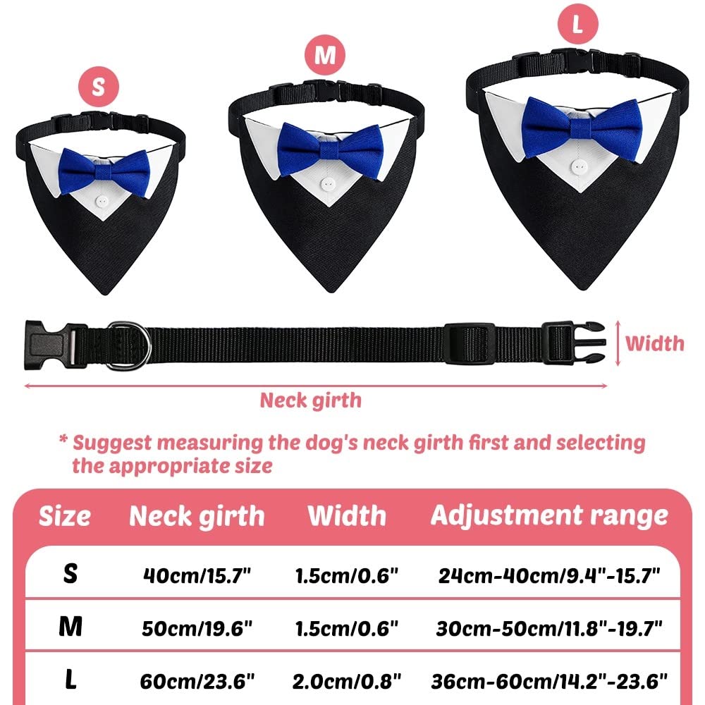 Dog Tuxedo Collar, Adjustable Dogs Formal Tuxedo with Bow Tie and Neck Tie for Small Medium Large Dog, Black, blue bowtie - Image 4