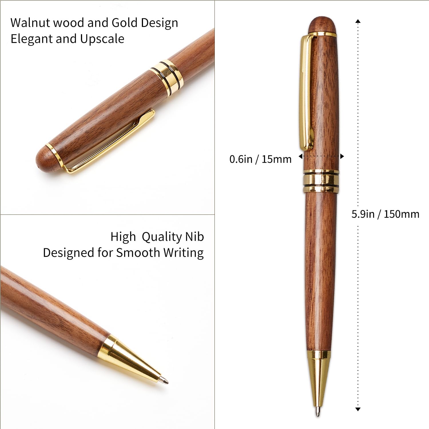 Luxury Walnut Wood Fancy Ballpoint Pen Set for Men Gift Vintage Twist Pens image 2