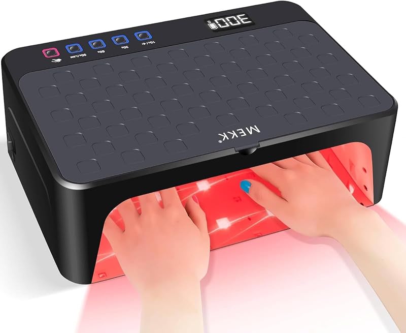 MEKK Luxury UV LED Nail Lamp with Red Light,Professional UV Nail Light | Skincare Mode, Low Heat, Cordless, Flash Cure, LCD Display, 48W 57 LED Beads, Two-Hand Design For Salon & Home Use-Black