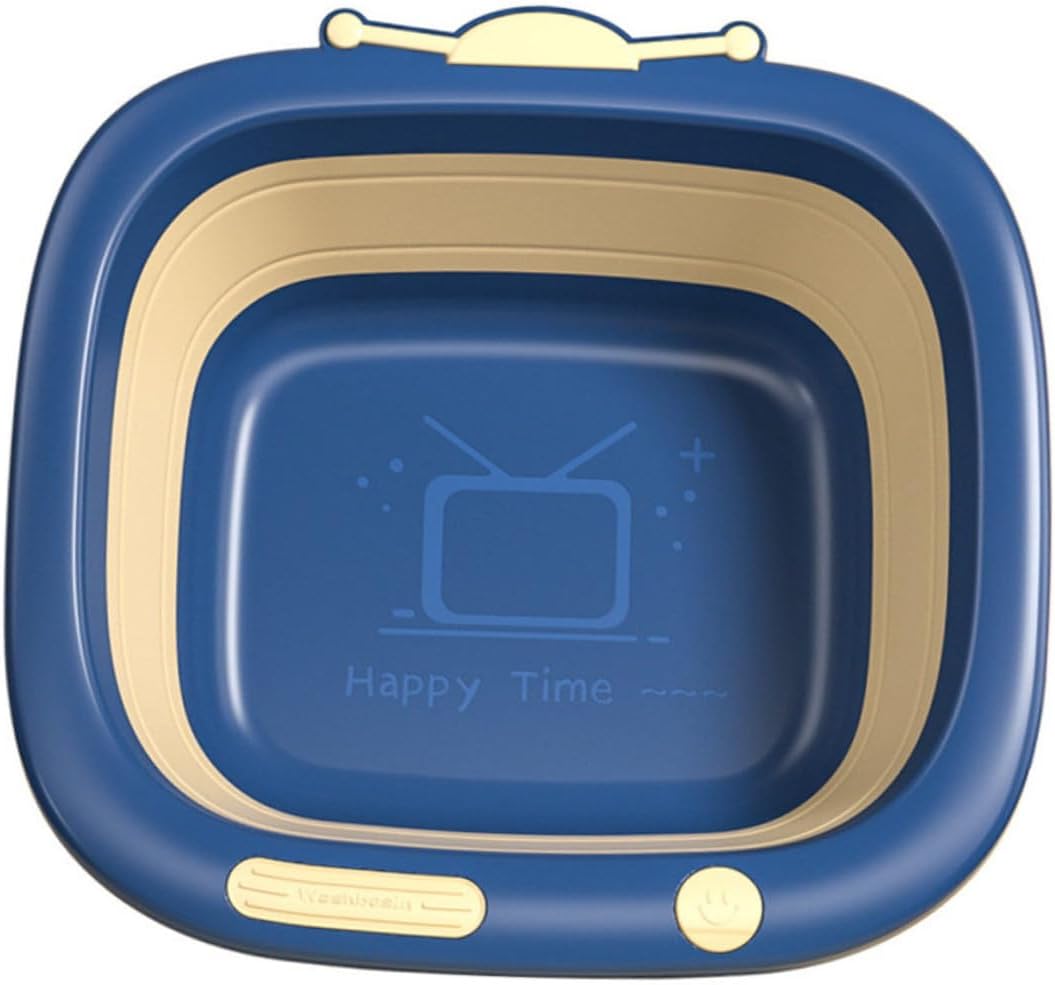 COLLBATH Folding Cartoon Basin Portable Washbasin for Newborns Eco-Friendly Material Easy to Carry for Bathing Showers Blue