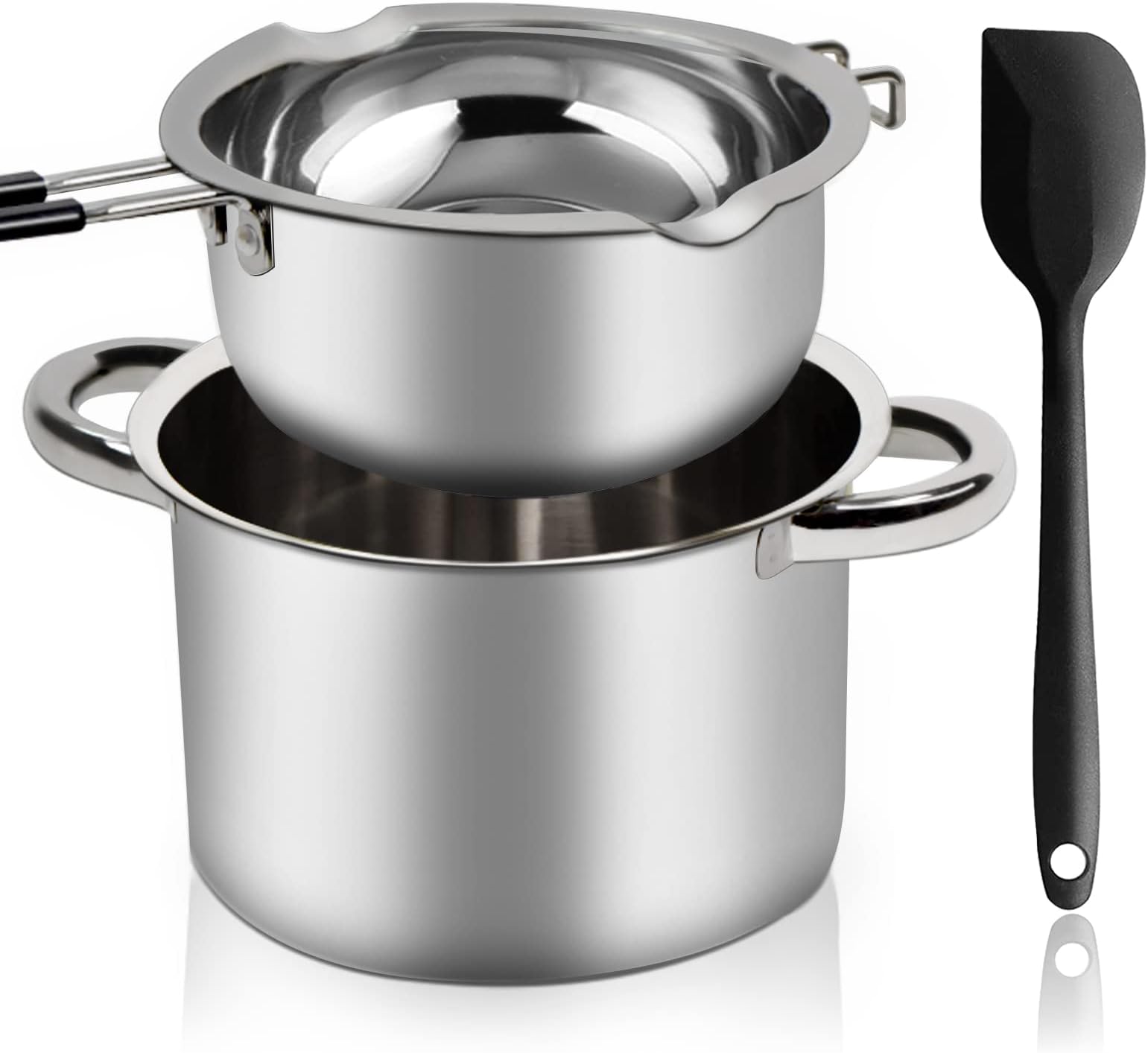 Double Boiler Pot Set,1200ML Double Boiler for Chocolate Melting, 2800ML 304 Stainless Steel Pot With Silicone Spatula for Melting Chocolate, Candy, Candle, Soap, Wax