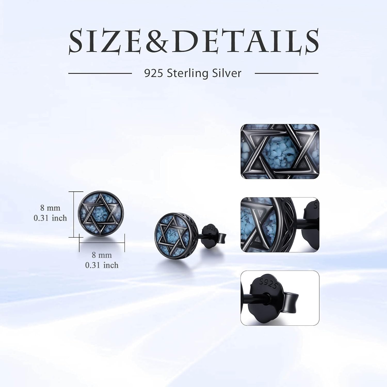 Black Turquoise Viking Stud Earrings for Men 925 Sterling Silver Cross/Ankh/Celtic Knot Stud Earrings Celtic Viking Jewelry Valentines Day Gifts for Men Women