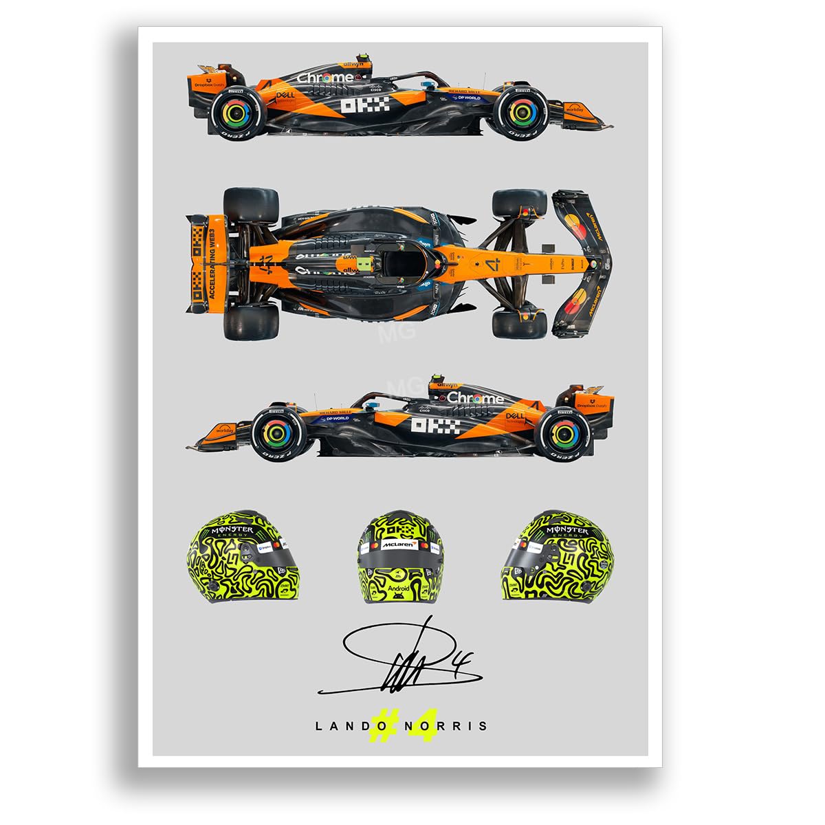 Lando Norris signed photo F1 helmet 2025 season poster print autograph framed display memorabilia gift (Car A3 Poster Only)
