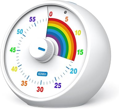 Visual Timer for Kids, 60-Minute Countdown for Classroom Office Kitchen, Desk Timer Kids Time Management Tools with Silent Operation, Pomodoro Timer Rainbow PatternWhite