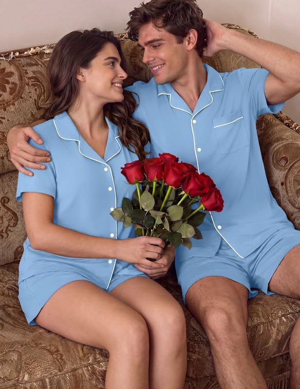Ekouaer Matching Pajamas for Couples Short Sleeve Pjs 2 Piece Lounge Sets image 5