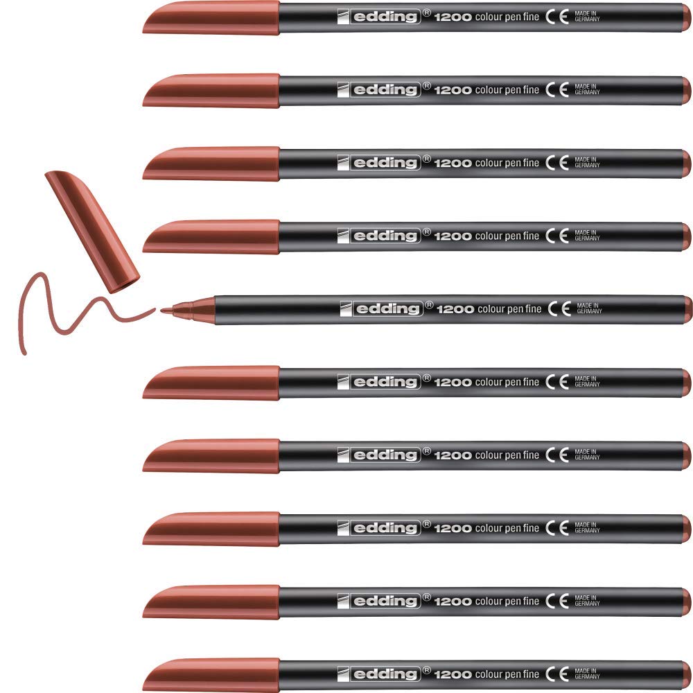 Edding 1200-007 - Box of 10 Markers 1200 with Fibre Tip - 1 mm - Brown